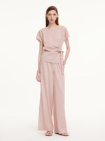 Tencel Linen Blend Side Tie Top And Pants Two-Piece Set GOELIA