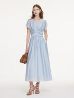 Tencel Blend Twist Front V-Neck Women Maxi Dress GOELIA