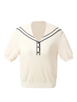 Acetate Cotton Blend Women Sailor Collar Knit Top GOELIA