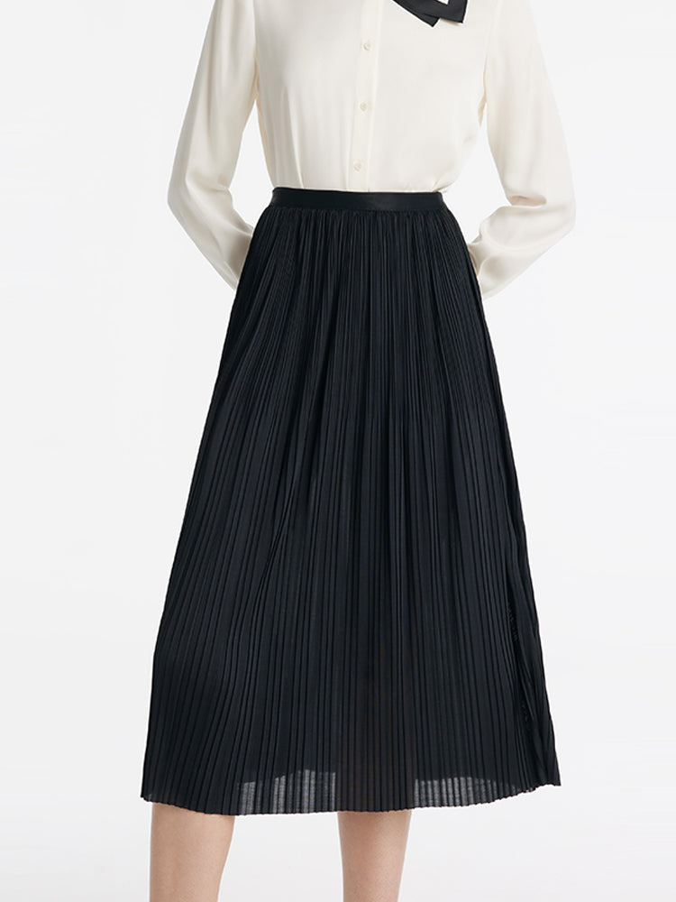 Pleated Women Half Skirt With Elastic Waistband GOELIA