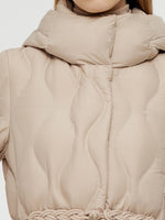 Gathered Waist Long Goose Down Coat With Belt GOELIA