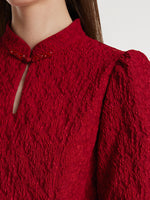 Jacquard Puff Sleeves Women Qipao Mini Dress GOELIA