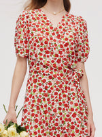 Tencel And Linen Blend Women Rose Print Midi Dress GOELIA