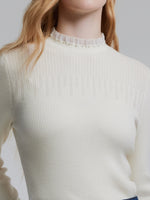[Preview] Lyocell Wool Blend Beaded Ruffle Neck Women Knit Top GOELIA