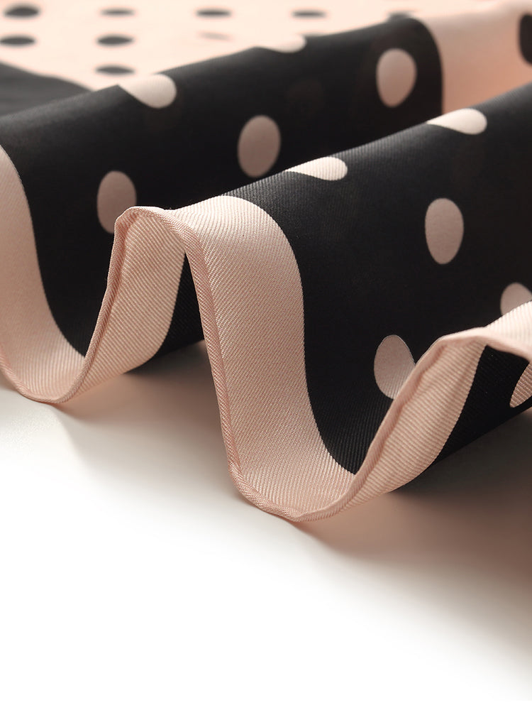 Black And Pink Polka Dots Printed Pure Silk Scarf GOELIA