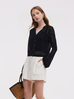 Tencel Blend Openwork Women Flared Sleeve Cardigan GOELIA