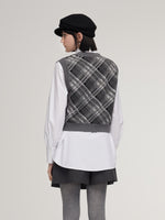 Plaid Knit Vest And Shirt Two-Piece Set GOELIA