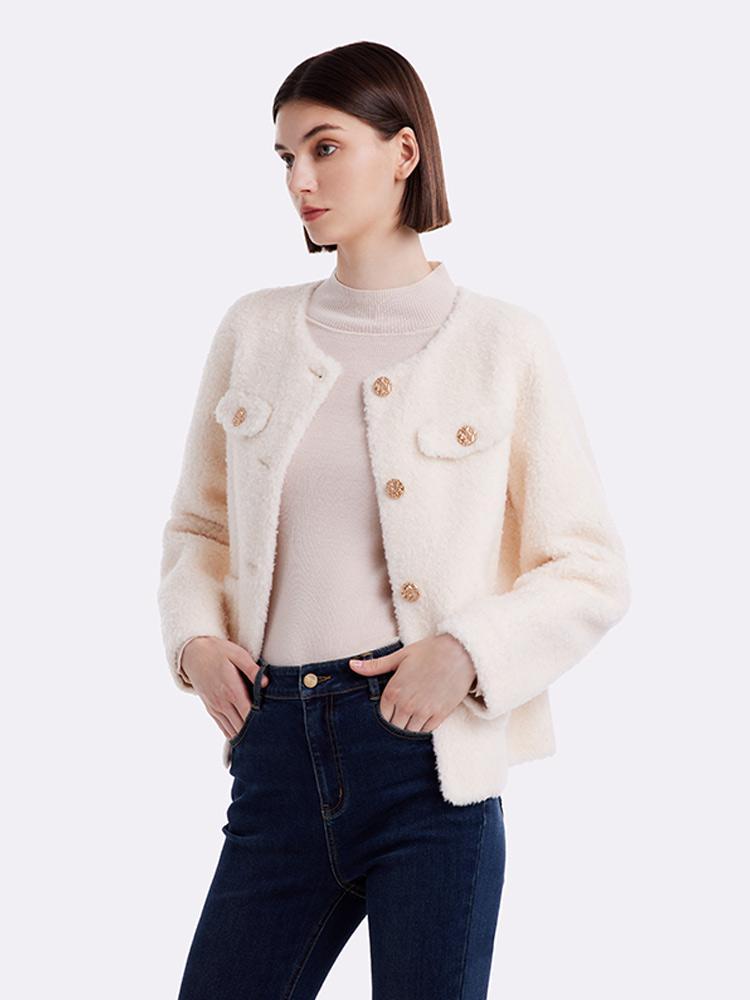 Lamb Wool Round Neck Crop Women Coat – GOELIA