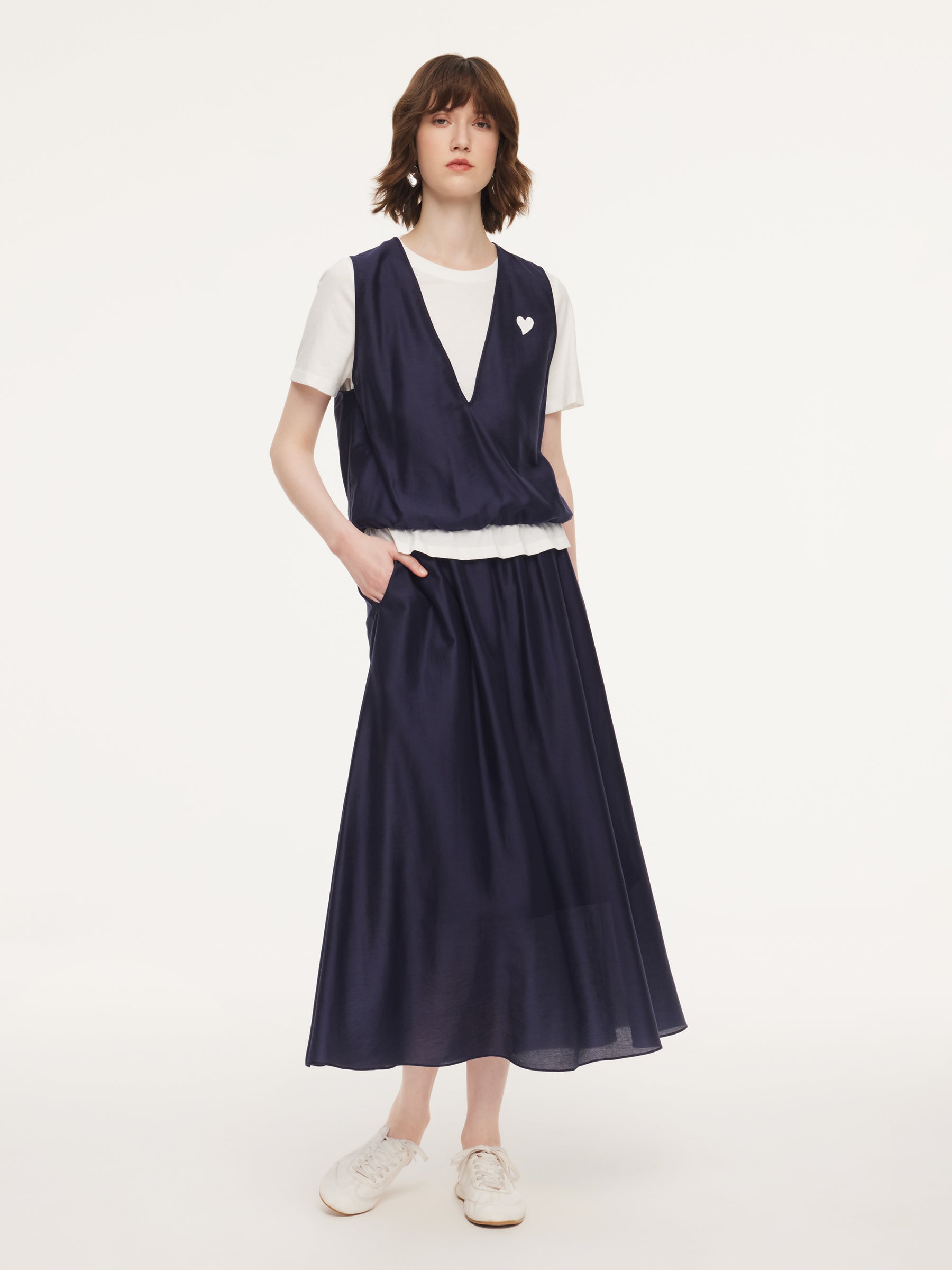 Tencel Blend Mock Layered Top And Skirt Two-Piece Set GOELIA