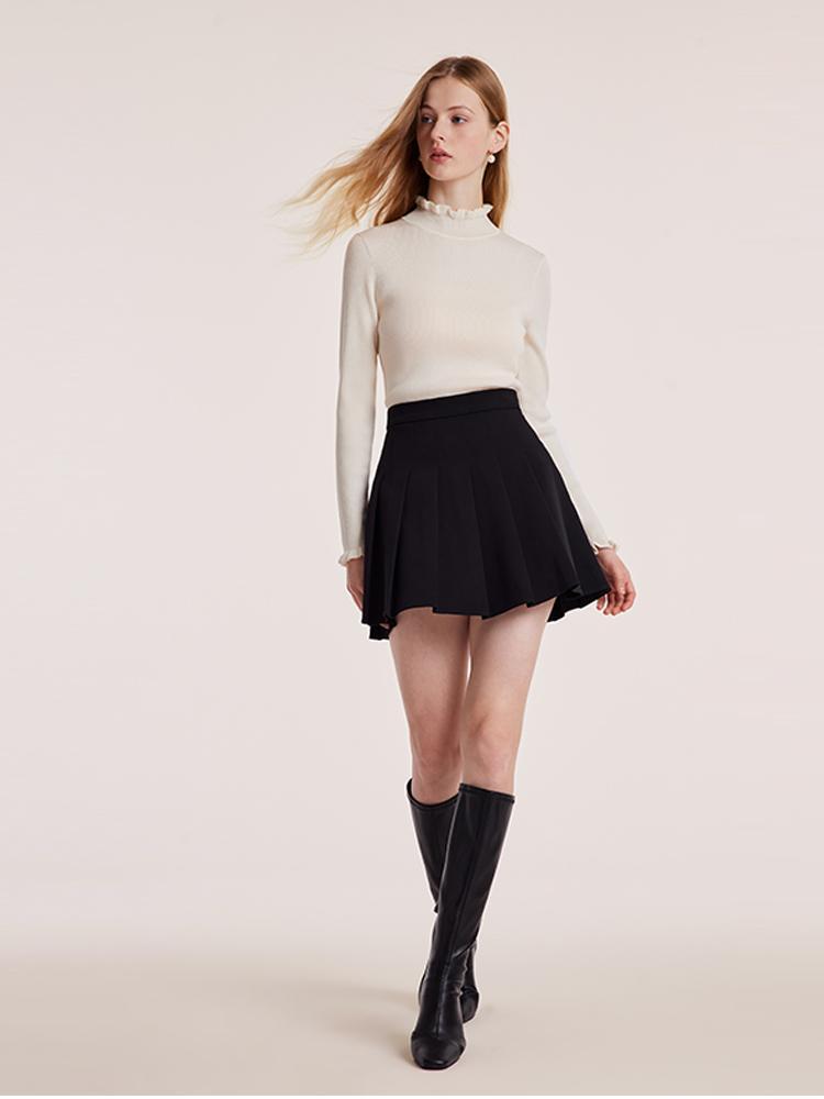 Machine Washable Wool Ruffle Turtleneck Women Sweater GOELIA