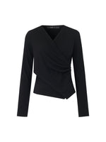 V-Neck Crossover Gathered Waist Women Knit Top GOELIA