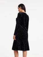 V-Neck Detachable Bowknot Velvet Midi Dress GOELIA