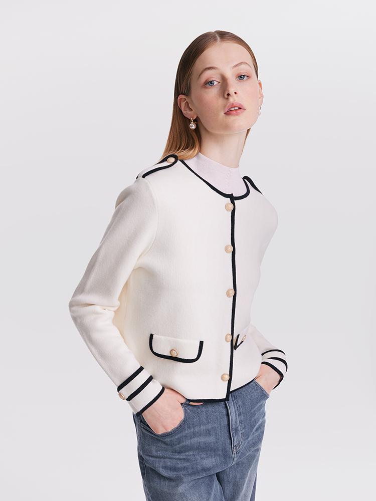 Contrast Soft Woolen Cardigan GOELIA