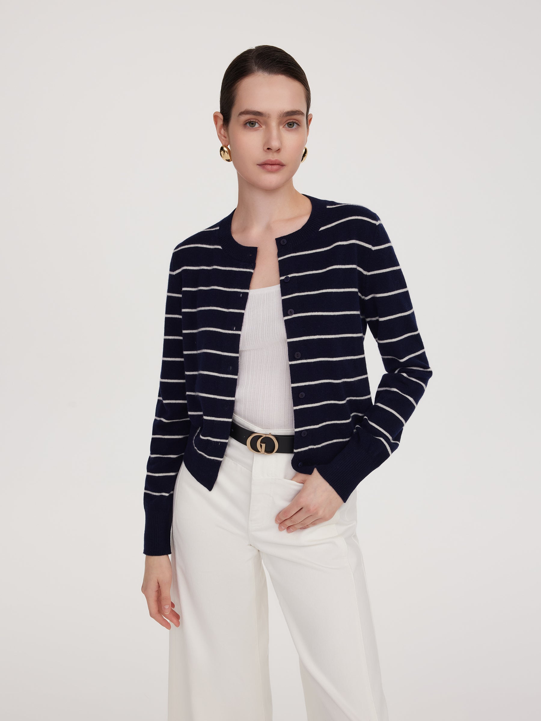 100% Wool Stripe Women Cardigan GOELIA