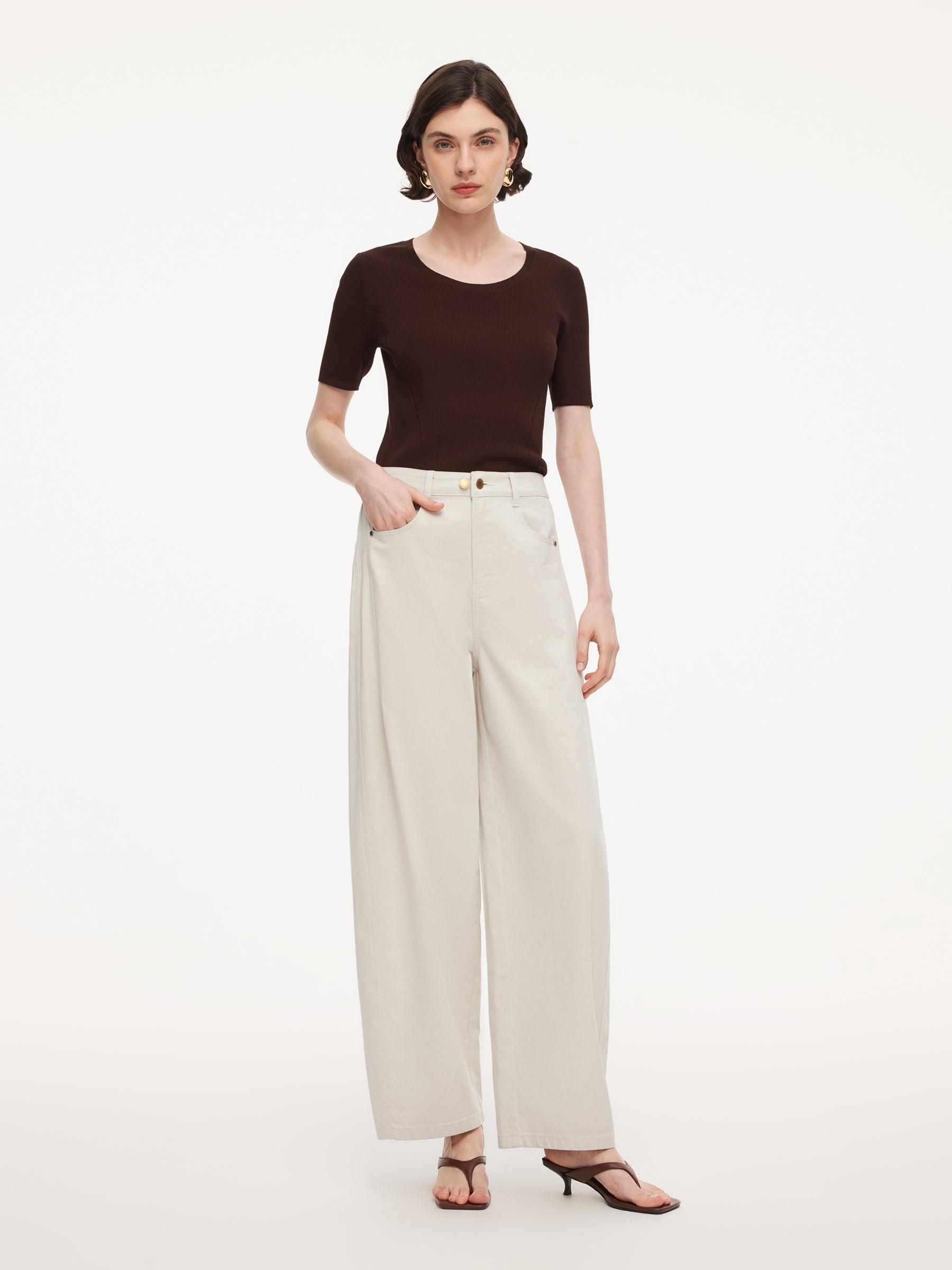 Lyocell Blend Round Neck Women Knit Top With Detachable Sailor Collar GOELIA