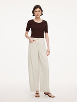 Lyocell Blend Round Neck Women Knit Top With Detachable Sailor Collar GOELIA