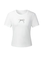 [Preview] Bowknot Print Gathered Waist Women T-Shirt GOELIA