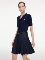 Lyocell Blend Patchwork Women Pleated Mini Dress With Belt GOELIA