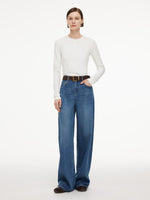 Cotton Denim Women Curved Leg Jeans With Belt GOELIA