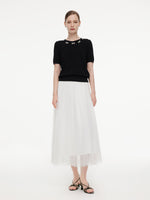 Lyocell Blend Beaded Bowknot Women Knit Top GOELIA