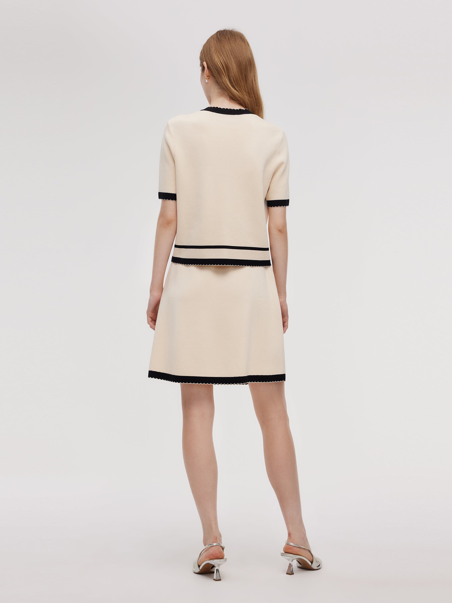 Lyocell Blend Contrast Trim Cardigan And Mini Skirt Two-Piece Set GOELIA