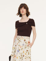 Lyocell Blend Off Shoulder Women Knit Top With Detachable Magnetic Flower GOELIA