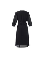 V-Neck Pleated Lace Up Wrap Midi Dress GOELIA