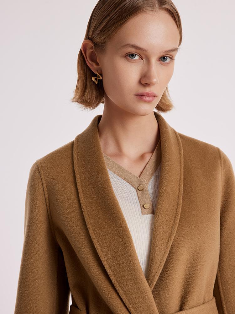 Coffee Pure Cashmere Wrapped Short Coat GOELIA