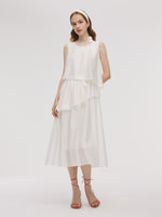 Tencel Blend Ruffle Women Tiered Sleeveless Midi Dress GOELIA