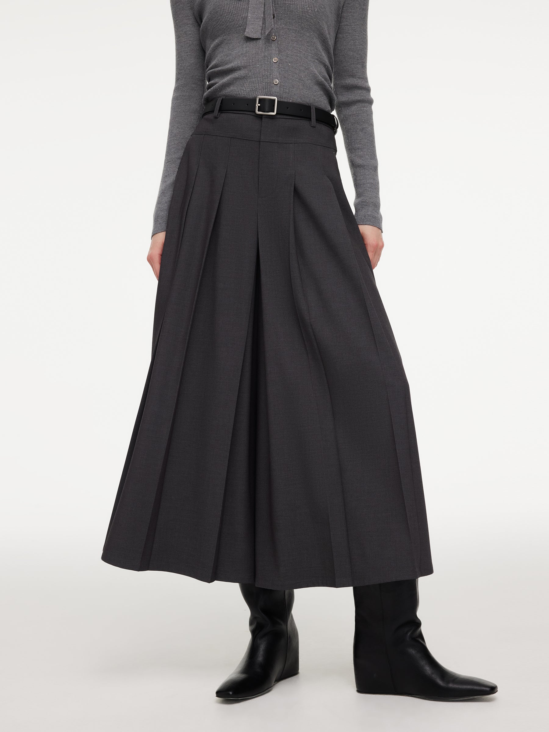 A-Line Pleated Women Culottes With Belt GOELIA