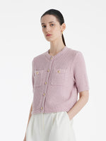 Openwork Round Neck Knitted Women Cardigan GOELIA