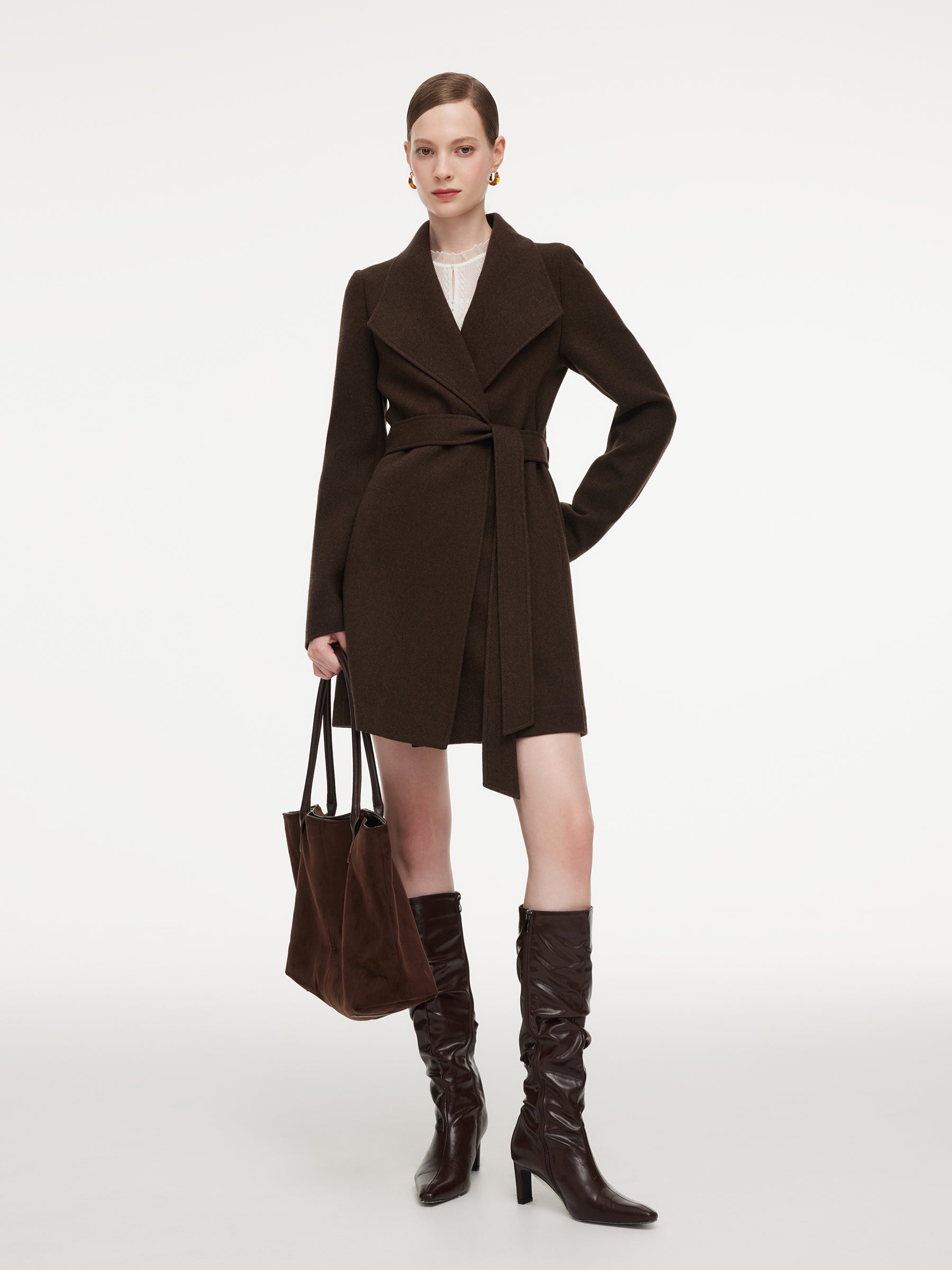 Cashmere Wool Blend Women Mid-Length Wrap Coat GOELIA