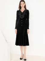 V-Neck Detachable Bowknot Velvet Midi Dress GOELIA