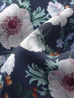 10MM Mulberry Silk Floral Print Women Ruffle Collar Midi Dress GOELIA