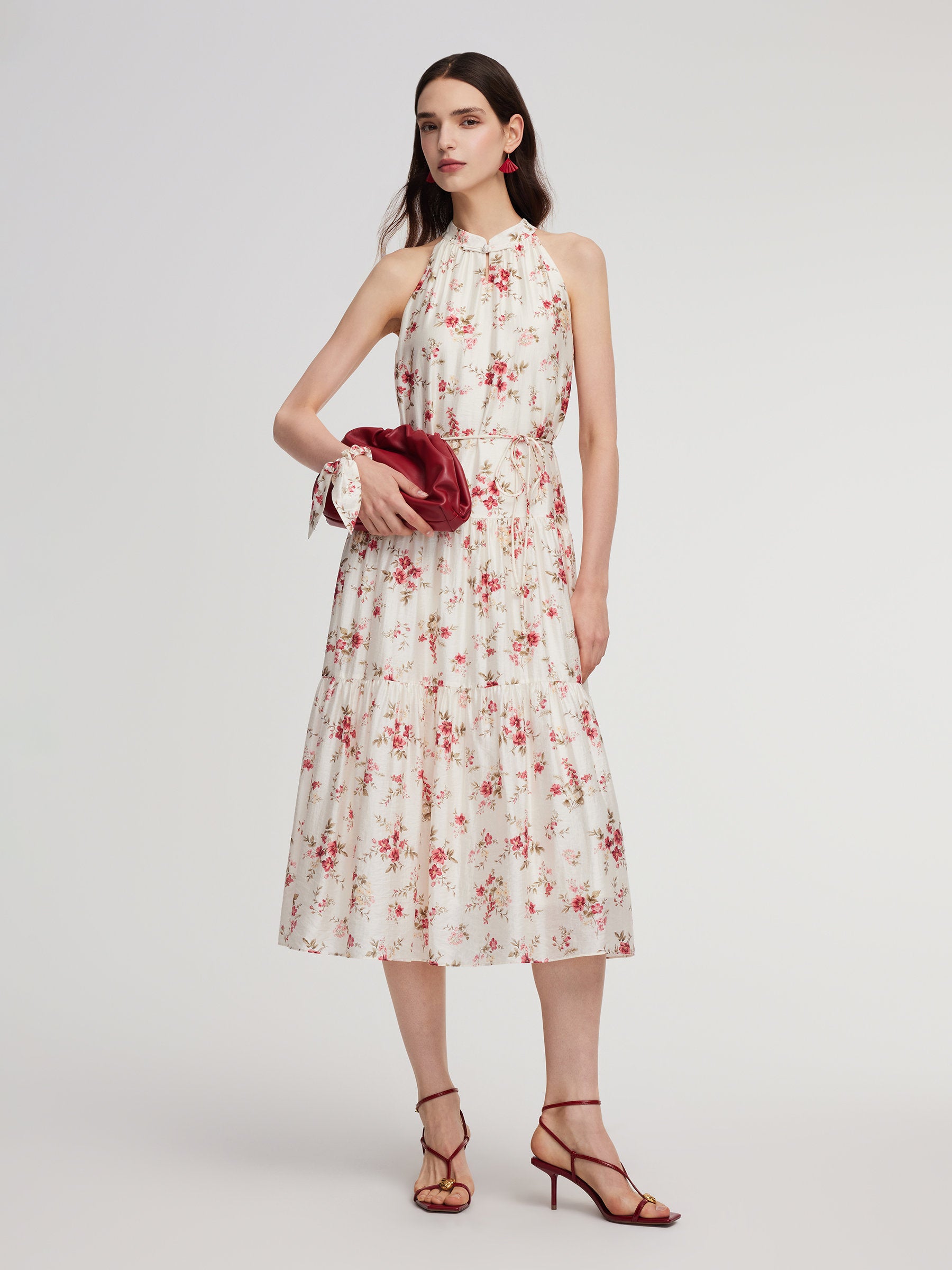 Tencel Blend Floral Print Women Halter Maxi Dress GOELIA