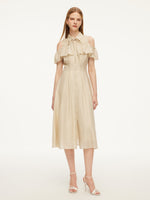 Pre-Order Tencel Acetate Linen Blend Cold Shoulder Women Maxi Dress GOELIA