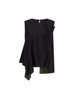 Lyocell Blend Black Ruffle-Detailing Women Tank Top GOELIA