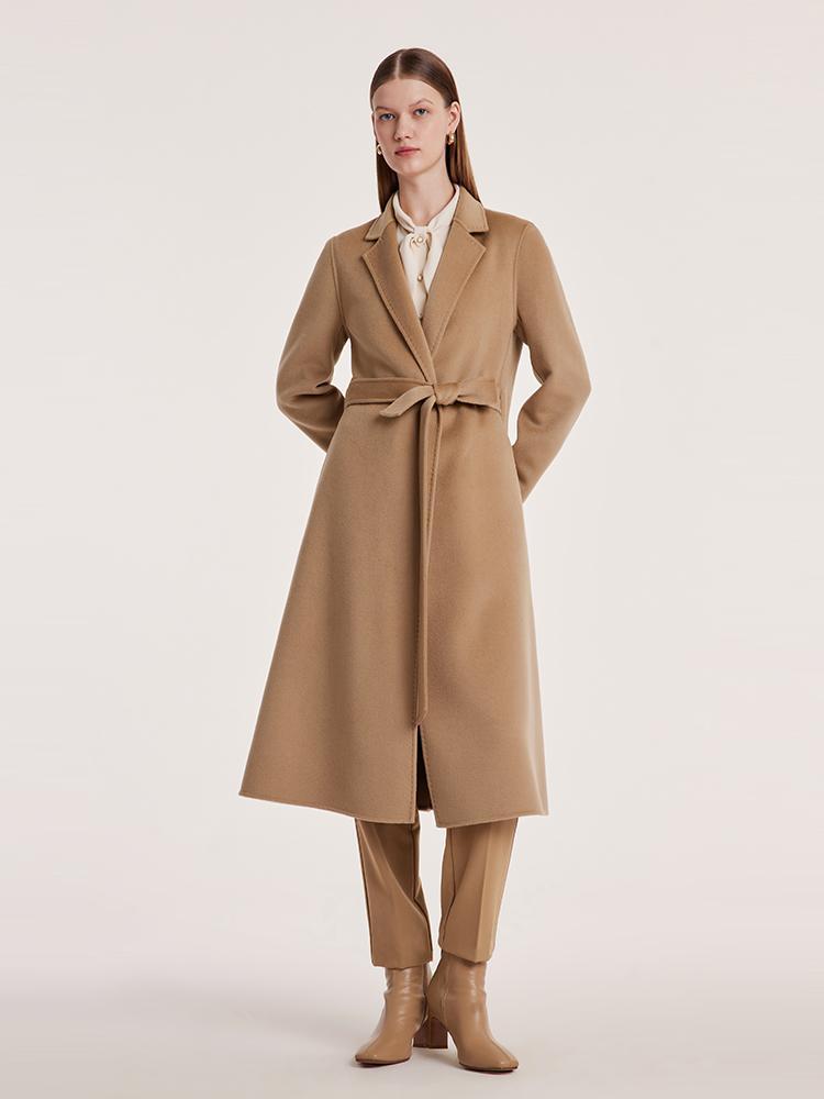 Camel Wool Double-Faced Notched Lapel Women Coat GOELIA