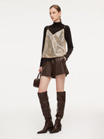 Lace Sequins Camisole And Velvet Knit Top Two-Piece Set GOELIA