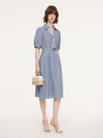 Acetate Tencel Linen Blend Women Midi Dress With Silk Scarf And Belt GOELIA