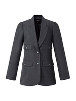 Worsted Wool Blend Notched Collar Women Blazer GOELIA