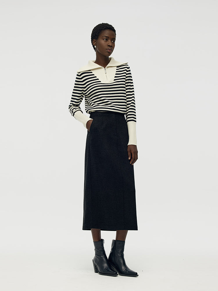 Back Slit Knitted Women Column Midi Skirt GOELIA