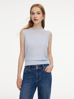 Tencel Wool Blend Jacquard Cut Out Neckline Women Tank Top GOELIA