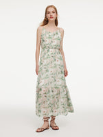 10MM Mulberry Silk Floral Print Women Strap Maxi Dress GOELIA