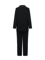 Black Long Sleeves And Pants Lapel Pajamas Two-Piece Set GOELIA