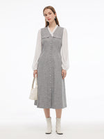 Tweed Ruffle V-Neck Women Long Sleeve Maxi Dress GOELIA