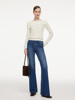 Wool Blend Rhinestone Scalloped Boat Neck Women Knit Top GOELIA