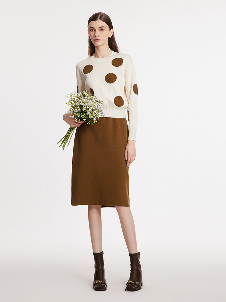 Tencel Wool Blend Polka Dots Sweater And Knitted Skirt Two-Piece Set GOELIA