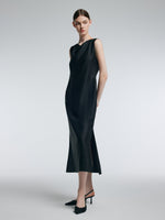 18MM Gambiered Canton Gauze Women Cowl Neck Maxi Dress GOELIA