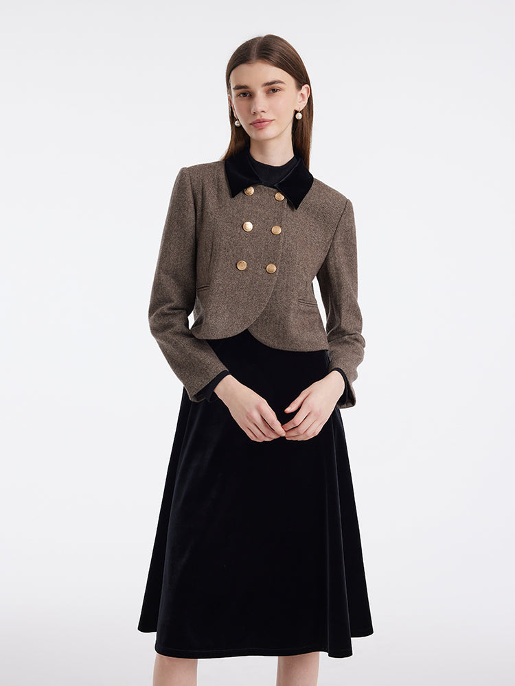 Washable Wool Double-Breasted Jacket And Skirt Two-Piece Set GOELIA